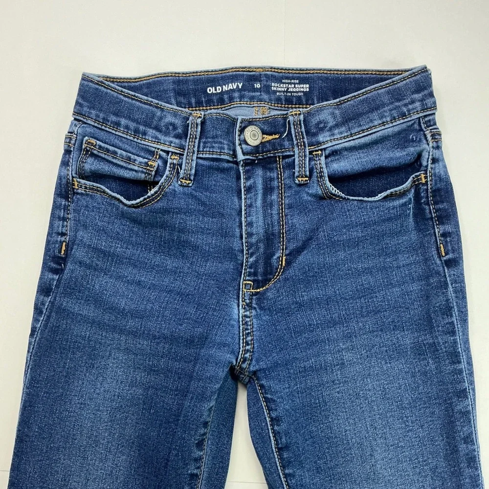 Old Navy Blue Rockstar Super Skinny Jeggings Kids Sz 10 High Rise Built-In Tough